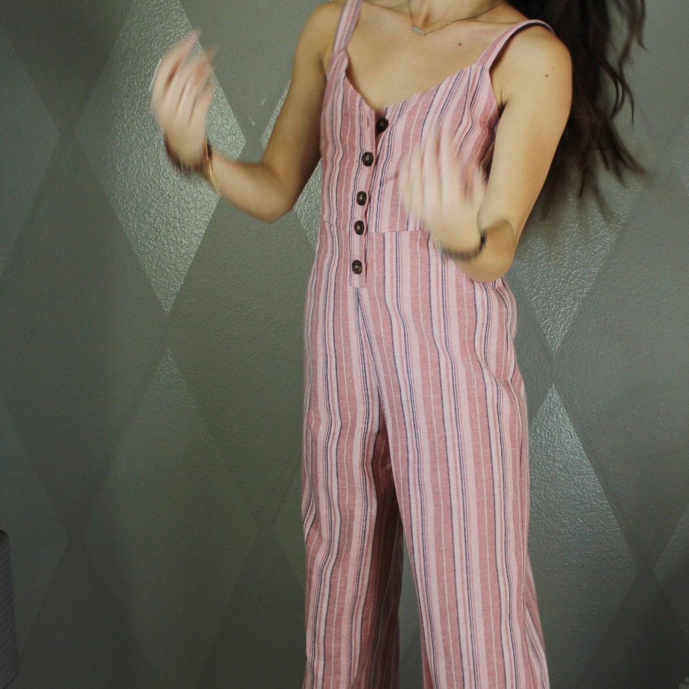 Pastel Pink Striped Open-Back Full-Length Romper